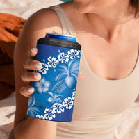 Vintage Blue Polynesia 4 in 1 Can Cooler Tumbler Plumeria With Hibiscus Tropical Vibes