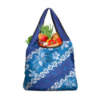 Vintage Blue Polynesia Grocery Bag Plumeria With Hibiscus Tropical Vibes LT14 1-pack One Size Blue - Polynesian Pride