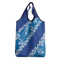 Vintage Blue Polynesia Grocery Bag Plumeria With Hibiscus Tropical Vibes LT14 - Polynesian Pride