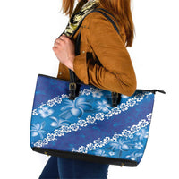 Vintage Blue Polynesia Leather Tote Bag Plumeria With Hibiscus Tropical Vibes LT14 Blue - Polynesian Pride