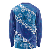 Vintage Blue Polynesia Long Sleeve Shirt Plumeria With Hibiscus Tropical Vibes