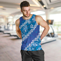 Vintage Blue Polynesia Men Tank Top Plumeria With Hibiscus Tropical Vibes LT14 Blue - Polynesian Pride