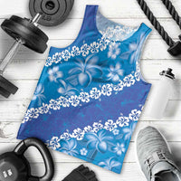 Vintage Blue Polynesia Men Tank Top Plumeria With Hibiscus Tropical Vibes LT14 - Polynesian Pride