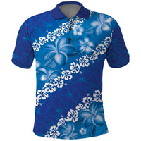 Vintage Blue Polynesia Polo Shirt Plumeria With Hibiscus Tropical Vibes LT14 Blue - Polynesian Pride