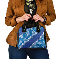 Vintage Blue Polynesia Shoulder Handbag Plumeria With Hibiscus Tropical Vibes