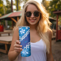 Vintage Blue Polynesia Skinny Tumbler Plumeria With Hibiscus Tropical Vibes