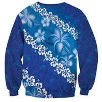 Vintage Blue Polynesia Sweatshirt Plumeria With Hibiscus Tropical Vibes LT14 - Polynesian Pride