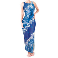 Vintage Blue Polynesia Tank Maxi Dress Plumeria With Hibiscus Tropical Vibes LT14 Women Blue - Polynesian Pride