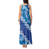 Vintage Blue Polynesia Tank Maxi Dress Plumeria With Hibiscus Tropical Vibes LT14 - Polynesian Pride