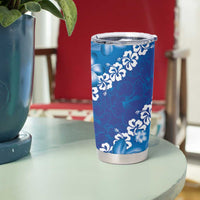 Vintage Blue Polynesia Tumbler Cup Plumeria With Hibiscus Tropical Vibes LT14 - Polynesian Pride