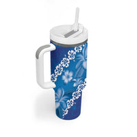 Vintage Blue Polynesia Tumbler With Handle Plumeria With Hibiscus Tropical Vibes LT14 - Polynesian Pride