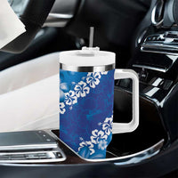 Vintage Blue Polynesia Tumbler With Handle Plumeria With Hibiscus Tropical Vibes LT14 - Polynesian Pride