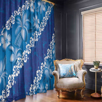 Vintage Blue Polynesia Window Curtain Plumeria With Hibiscus Tropical Vibes LT14 - Polynesian Pride