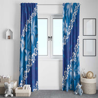 Vintage Blue Polynesia Window Curtain Plumeria With Hibiscus Tropical Vibes LT14 - Polynesian Pride