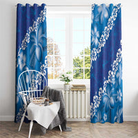 Vintage Blue Polynesia Window Curtain Plumeria With Hibiscus Tropical Vibes LT14 - Polynesian Pride