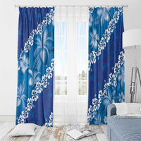 Vintage Blue Polynesia Window Curtain Plumeria With Hibiscus Tropical Vibes LT14 - Polynesian Pride