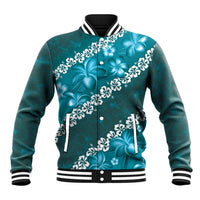 Vintage Dark Cyan Polynesia Baseball Jacket Plumeria With Hibiscus Tropical Vibes LT14 Unisex Dark Cyan - Polynesian Pride