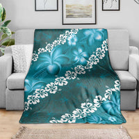 Vintage Dark Cyan Polynesia Blanket Plumeria With Hibiscus Tropical Vibes LT14 - Polynesian Pride