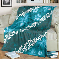 Vintage Dark Cyan Polynesia Blanket Plumeria With Hibiscus Tropical Vibes LT14 - Polynesian Pride