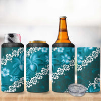 Vintage Dark Cyan Polynesia 4 in 1 Can Cooler Tumbler Plumeria With Hibiscus Tropical Vibes