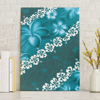 Vintage Dark Cyan Polynesia Canvas Wall Art Plumeria With Hibiscus Tropical Vibes LT14 Without Frame Dark Cyan - Polynesian Pride