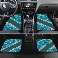 Vintage Dark Cyan Polynesia Car Mats Plumeria With Hibiscus Tropical Vibes LT14 Set 4pcs Dark Cyan - Polynesian Pride