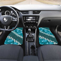 Vintage Dark Cyan Polynesia Car Mats Plumeria With Hibiscus Tropical Vibes LT14 Set 2pcs - Front Dark Cyan - Polynesian Pride