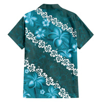 Vintage Dark Cyan Polynesia Family Matching Off Shoulder Short Dress and Hawaiian Shirt Plumeria With Hibiscus Tropical Vibes
