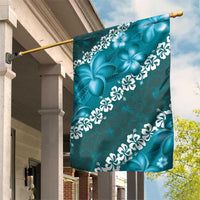 Vintage Dark Cyan Polynesia Garden Flag Plumeria With Hibiscus Tropical Vibes LT14 House Flag Dark Cyan - Polynesian Pride
