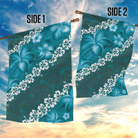 Vintage Dark Cyan Polynesia Garden Flag Plumeria With Hibiscus Tropical Vibes LT14 - Polynesian Pride