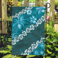 Vintage Dark Cyan Polynesia Garden Flag Plumeria With Hibiscus Tropical Vibes LT14 Garden Flag Dark Cyan - Polynesian Pride