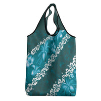 Vintage Dark Cyan Polynesia Grocery Bag Plumeria With Hibiscus Tropical Vibes LT14 - Polynesian Pride
