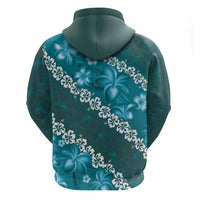 Vintage Dark Cyan Polynesia Hoodie Plumeria With Hibiscus Tropical Vibes