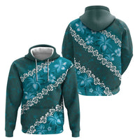 Vintage Dark Cyan Polynesia Hoodie Plumeria With Hibiscus Tropical Vibes