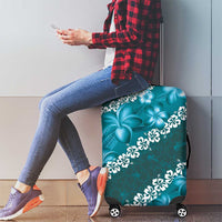 Vintage Dark Cyan Polynesia Luggage Cover Plumeria With Hibiscus Tropical Vibes
