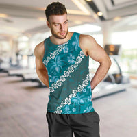 Vintage Dark Cyan Polynesia Men Tank Top Plumeria With Hibiscus Tropical Vibes LT14 Dark Cyan - Polynesian Pride