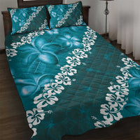 Vintage Dark Cyan Polynesia Quilt Bed Set Plumeria With Hibiscus Tropical Vibes LT14 Dark Cyan - Polynesian Pride