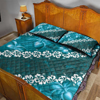 Vintage Dark Cyan Polynesia Quilt Bed Set Plumeria With Hibiscus Tropical Vibes LT14 - Polynesian Pride