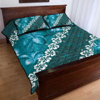Vintage Dark Cyan Polynesia Quilt Bed Set Plumeria With Hibiscus Tropical Vibes LT14 - Polynesian Pride
