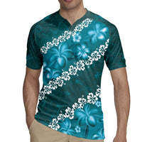 Vintage Dark Cyan Polynesia Rugby Jersey Plumeria With Hibiscus Tropical Vibes LT14 - Polynesian Pride