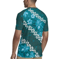 Vintage Dark Cyan Polynesia Rugby Jersey Plumeria With Hibiscus Tropical Vibes LT14 - Polynesian Pride