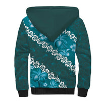 Vintage Dark Cyan Polynesia Sherpa Hoodie Plumeria With Hibiscus Tropical Vibes LT14 - Polynesian Pride