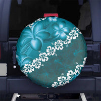 Vintage Dark Cyan Polynesia Spare Tire Cover Plumeria With Hibiscus Tropical Vibes LT14 - Polynesian Pride
