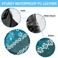 Vintage Dark Cyan Polynesia Spare Tire Cover Plumeria With Hibiscus Tropical Vibes LT14 - Polynesian Pride