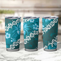 Vintage Dark Cyan Polynesia Tumbler Cup Plumeria With Hibiscus Tropical Vibes LT14 - Polynesian Pride