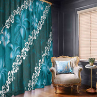 Vintage Dark Cyan Polynesia Window Curtain Plumeria With Hibiscus Tropical Vibes LT14 - Polynesian Pride