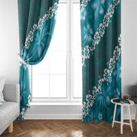 Vintage Dark Cyan Polynesia Window Curtain Plumeria With Hibiscus Tropical Vibes LT14 - Polynesian Pride
