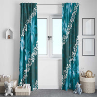 Vintage Dark Cyan Polynesia Window Curtain Plumeria With Hibiscus Tropical Vibes LT14 - Polynesian Pride