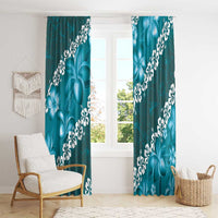Vintage Dark Cyan Polynesia Window Curtain Plumeria With Hibiscus Tropical Vibes LT14 - Polynesian Pride