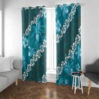 Vintage Dark Cyan Polynesia Window Curtain Plumeria With Hibiscus Tropical Vibes LT14 With Grommets Dark Cyan - Polynesian Pride